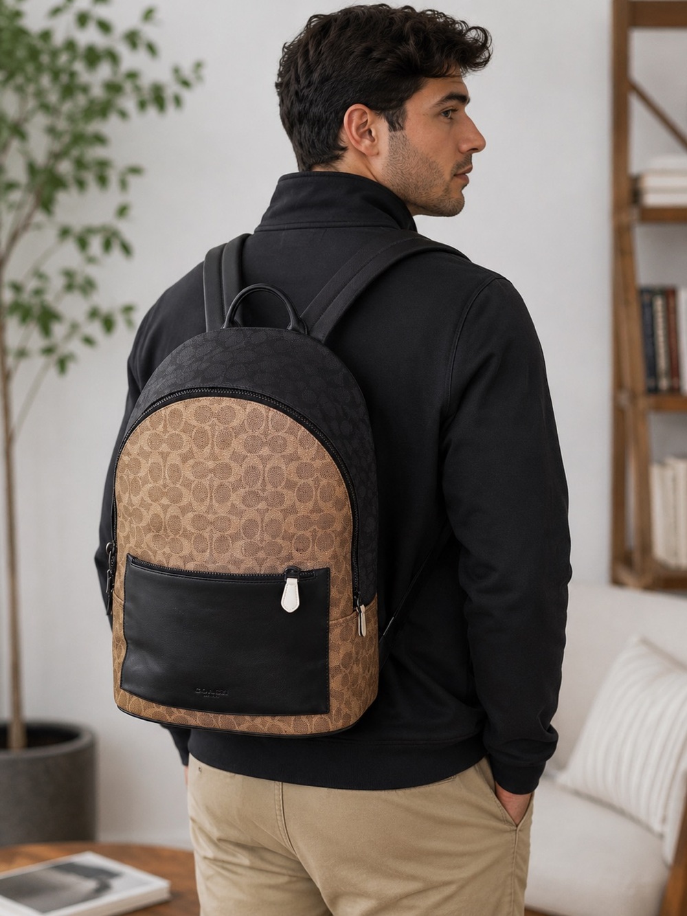 Coach Signature Metropolitan Canvas Leather Backpack in Brown/Black Unisex